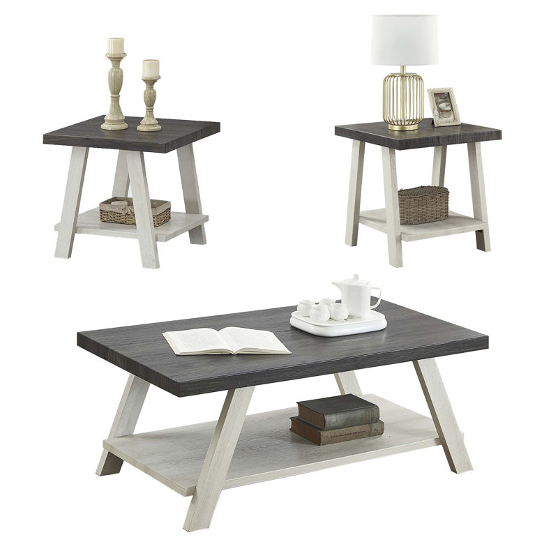 Ensemble de tables basses 3 pièces Athens, H 18,00 po x l 48,00 po x P 24,00 po, Jaune