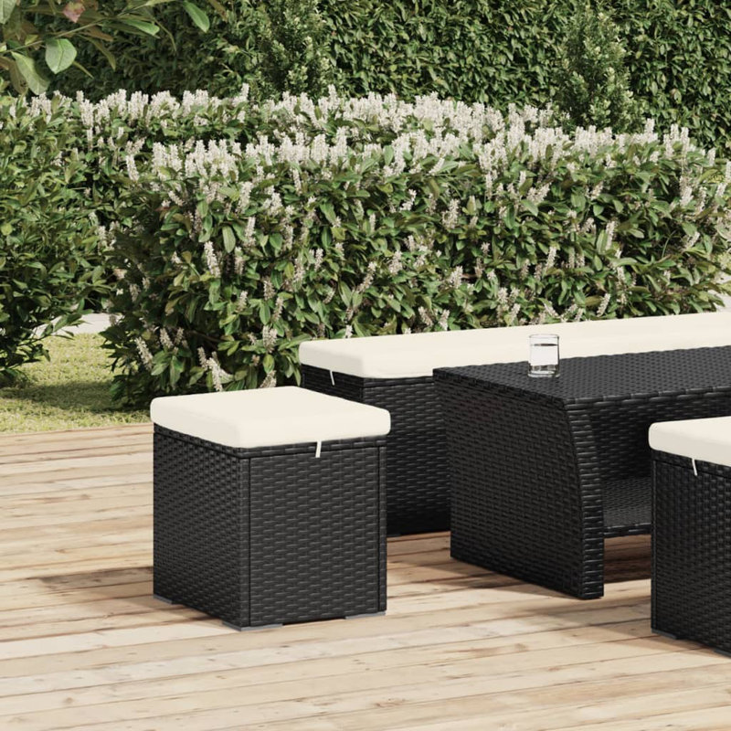 Lawanza Outdoor Ottoman with Sunbrella® Cushion, Schwarz