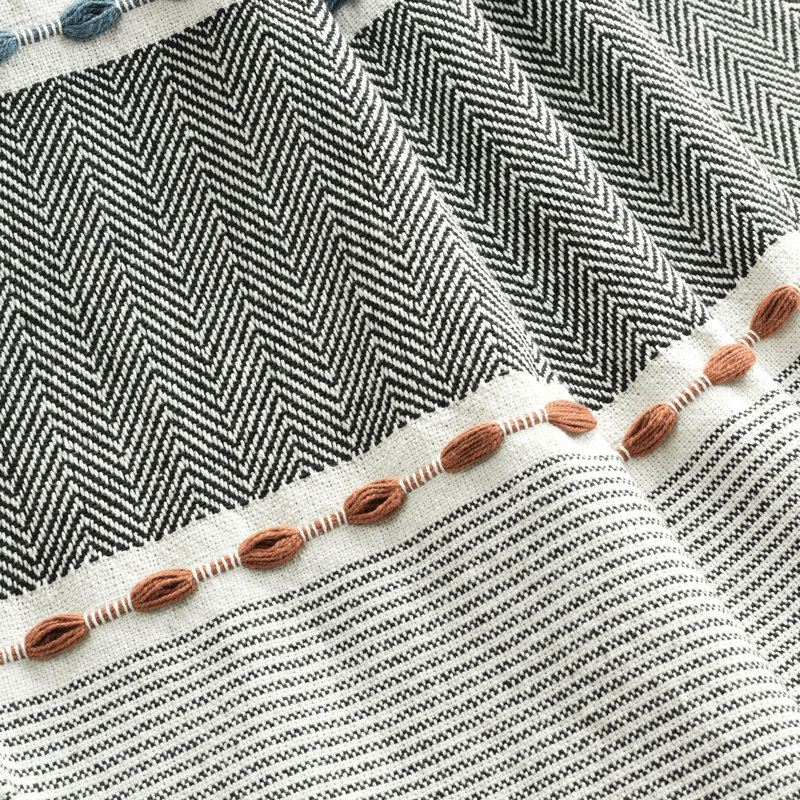 Jeté en coton , Noir / gris