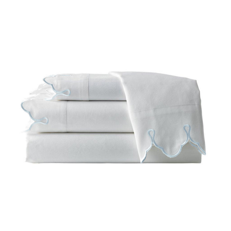 Scalloped 100% Cotton Standard Sheet Set, Full/Double Sheet Set, Cream