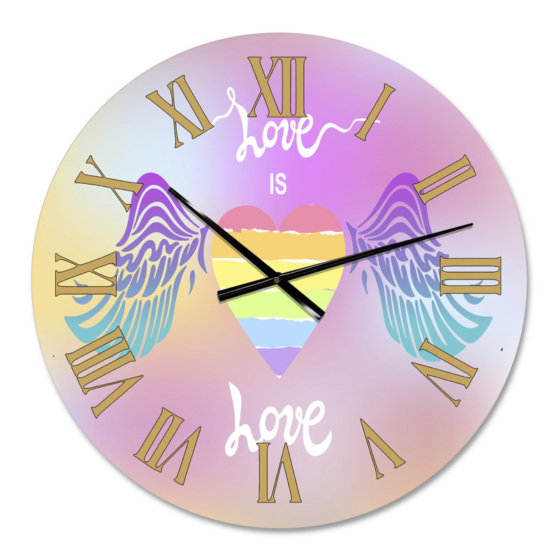 «Love Is Love Winged Heart» - Horloge murale moderne, Moyen