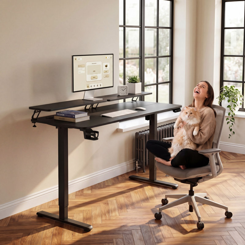 Bureau de jeu debout à hauteur réglable Kreutzer, Noir / Noir, H 28,7 po x l 55,11 po x P 23,62 po