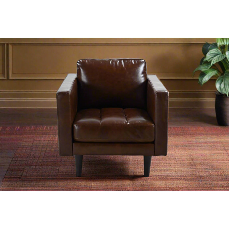 Chaise avec accoudoirs en cuir Philippe, Cuir véritable brun