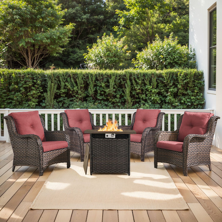 Aowyn 4 - Person Outdoor Seating Group with Fire Pit with Cushions