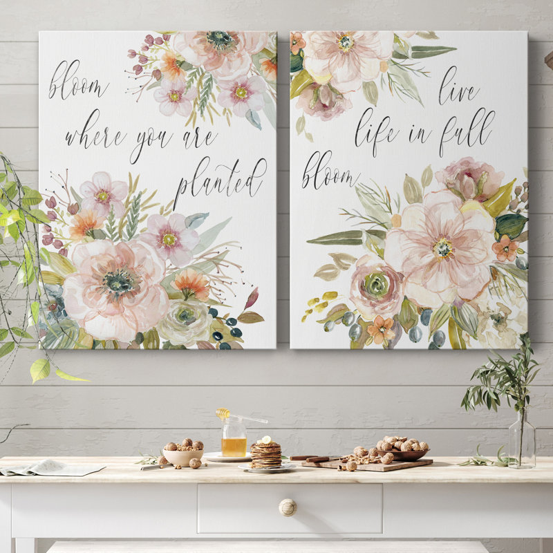«Peach Bloom I», ensemble de 2 reproductions d'art textuel, Pas de tapis, H 32 po x l 48 po x P 1 po, Toile tendue