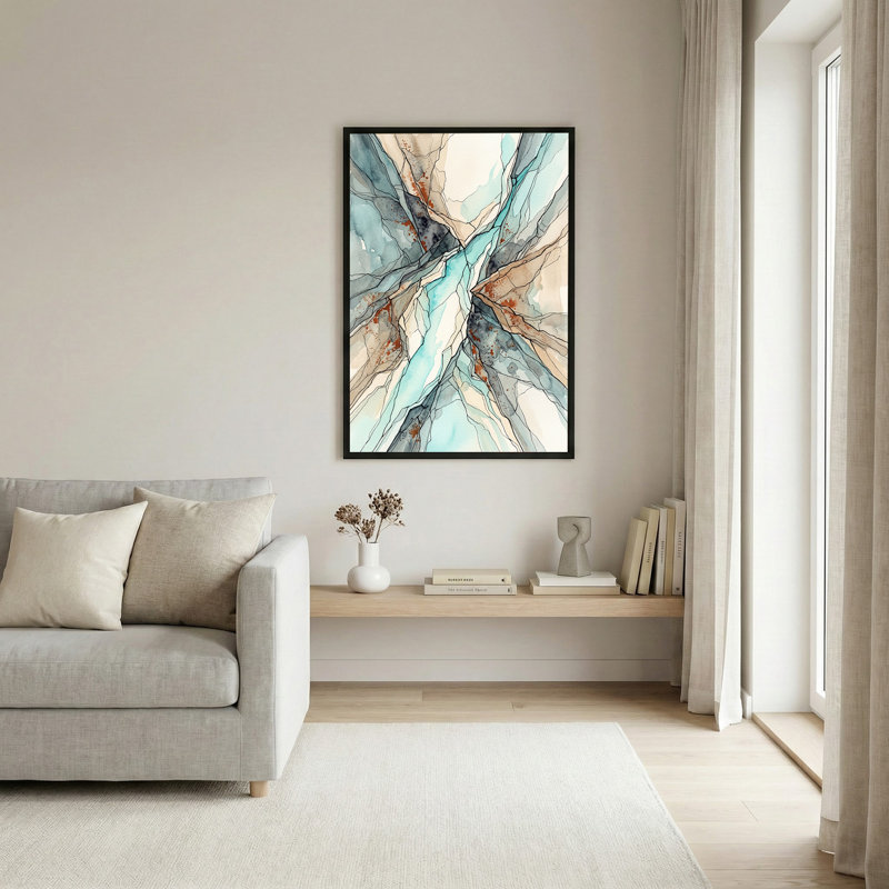 Art abstrait bleu sarcelle et aquarelle, H 36 po x l 24 po