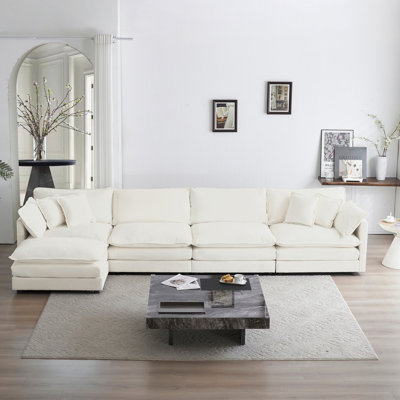 Canapé modulaire en U en chenille blanche: canapé 5 places avec canapé de cinéma maison, chenille