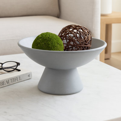 Sculptural Pedestal Terracotta Decorative Bowl with Minimal Silhouette – Modern Bowl Brings Clean Form and Functional Style – Accent Bowl for Display or Storage in Handcrafted Home Decor for Any Room, 12", Blue