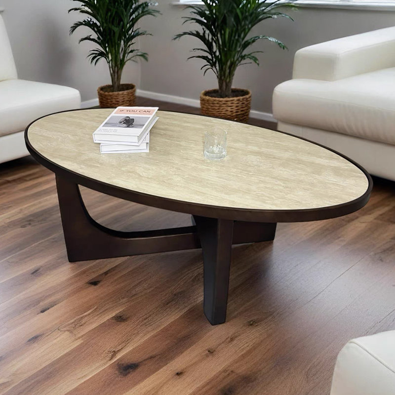 Table basse minimaliste en bois massif de travertin, H 17,71 po x L 51,18 po x l 27,55 po