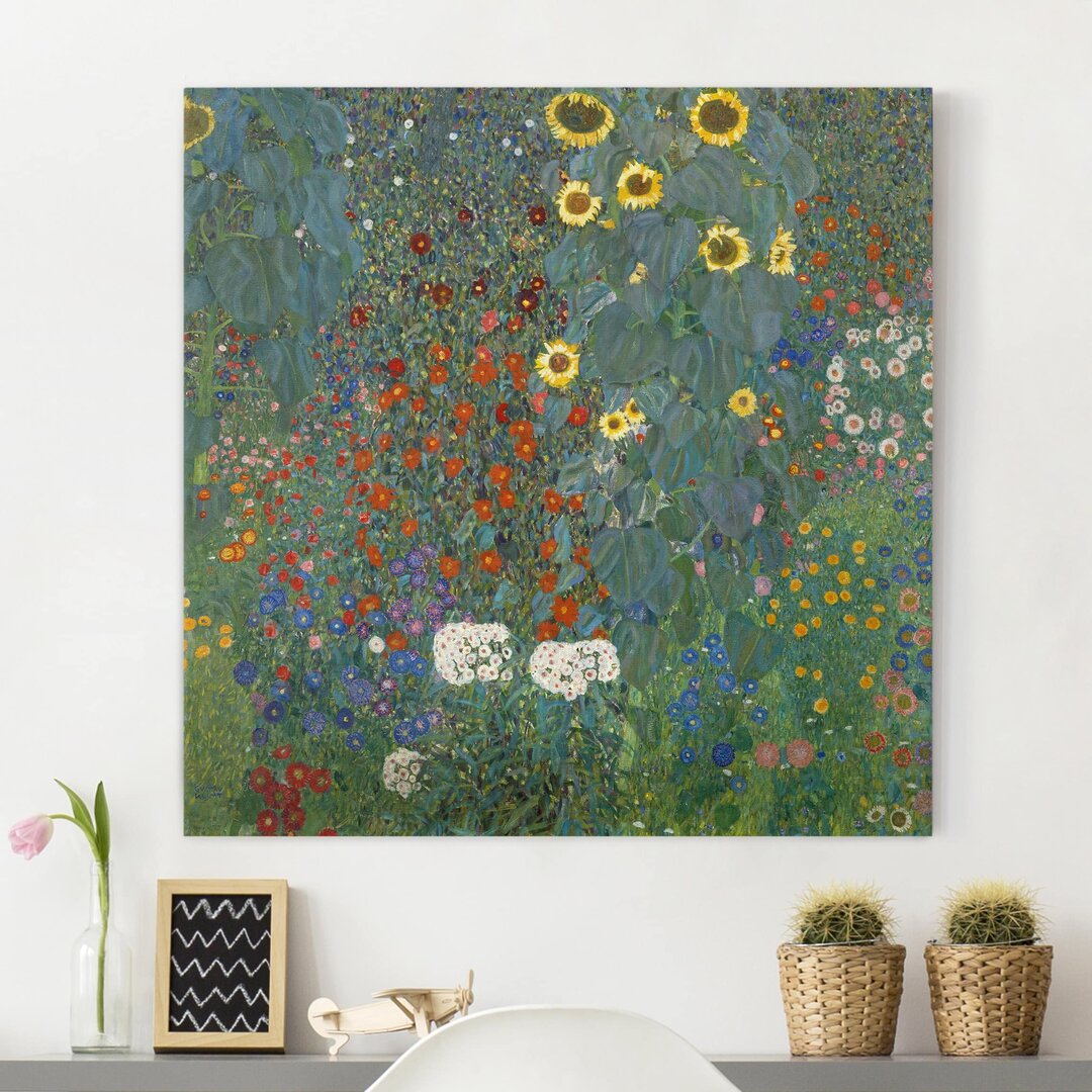 Leinwandbild Bauerngarten mit Sonnenblumen von Gustav Klimt