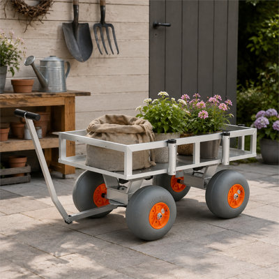 Chariot de plage et de pêche en alliage d'aluminium : capacité de 159 kg, roues tout-terrain de 33 cm, 6 porte-cannes, idéal pour le camping et les pique-niques.