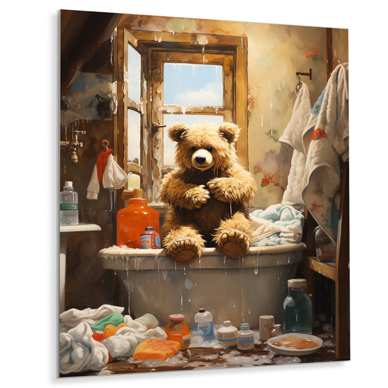 «Bear Laundryroom Bubbles 5» - Art mural en métal, H 32 po x l 16 po x P 1 po