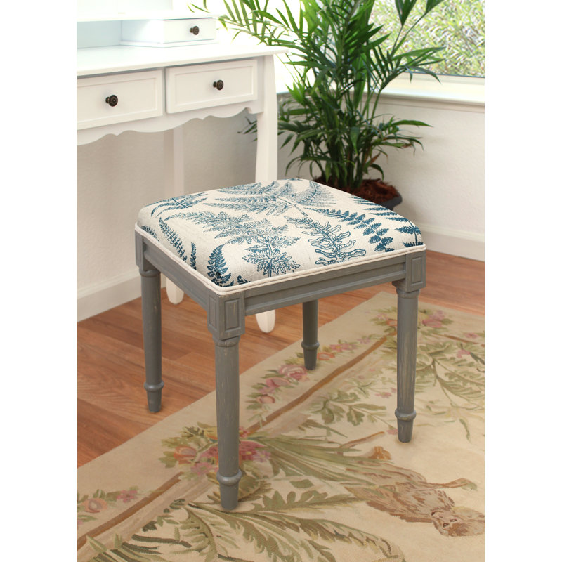Camiah Solid Wood Accent Stool, Navy Blue, Walnut