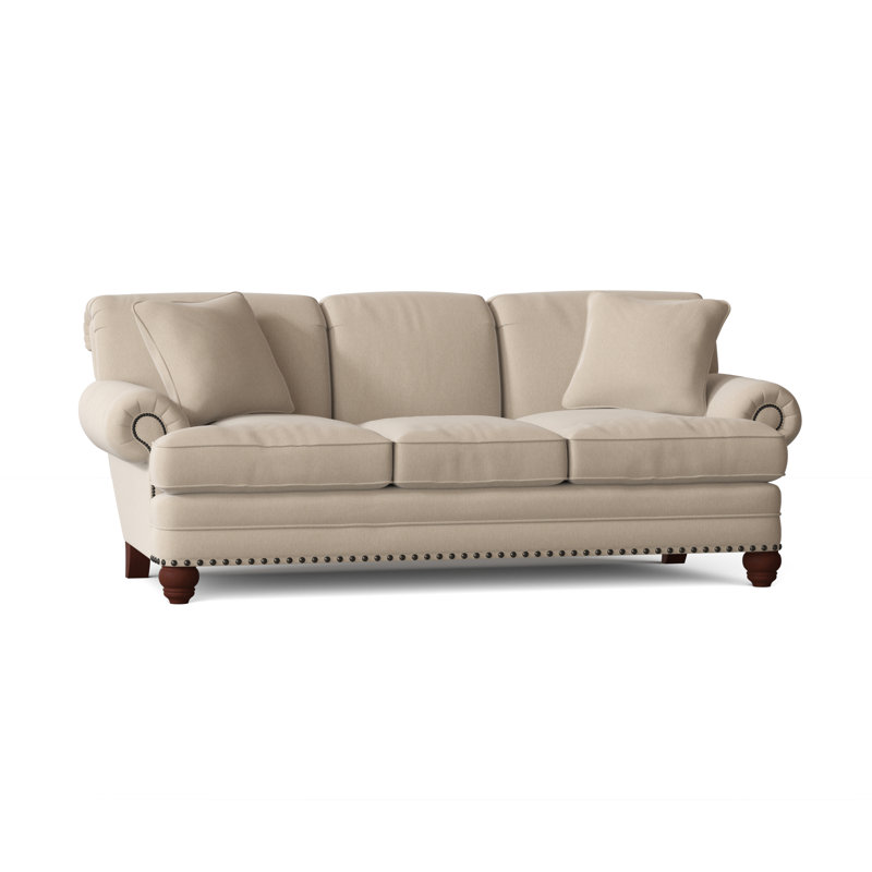 Canapé à accoudoirs arrondis 88 po avec coussins réversibles, Popstitch 10 beige, Manhattan, Étain