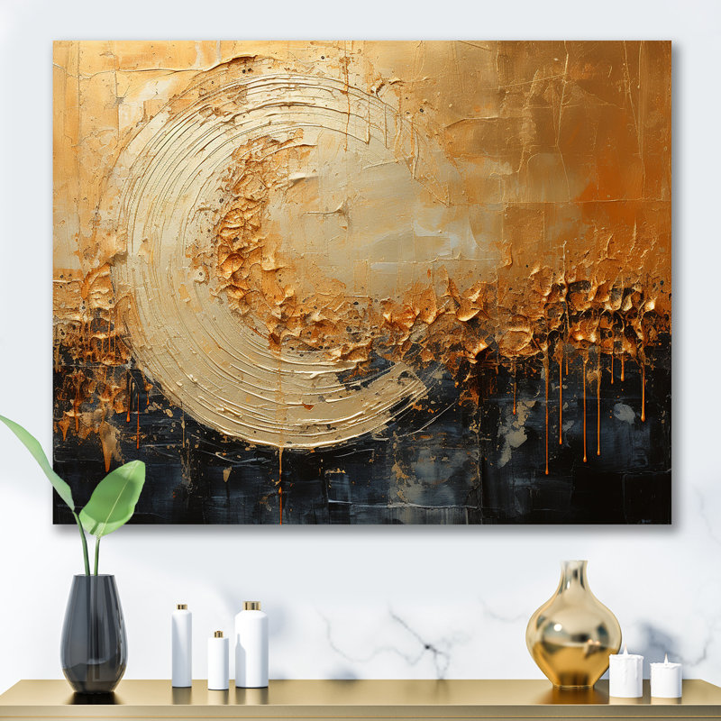 Lune dorée scintillante Magic I - Moon Wall Art Living Room, Toile tendue, H 24 po x l 32 po