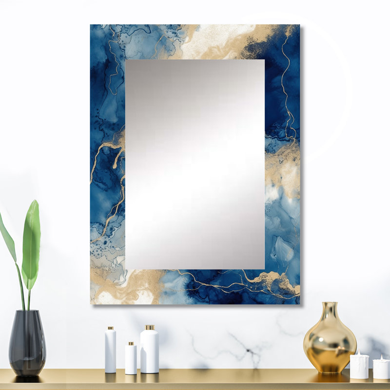 Bleu et blanc abstrait Art liquide III - miroir mural décoratif à encre liquide, miroir bleu, impression sur métal