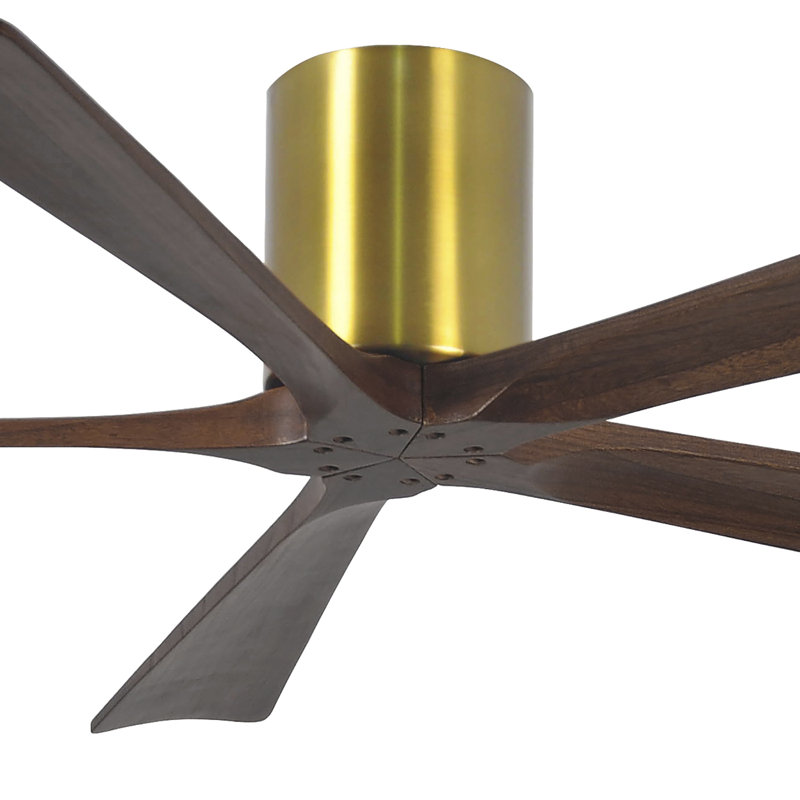 60" Irene 5-Blade Hugger Ceiling Fan with Wall Remote, Brushed Brass, 60", Walnut Tone