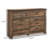 Zoey Wide Dresser, 6 Wide Storage Drawers, Rustic Brown Plank Details
