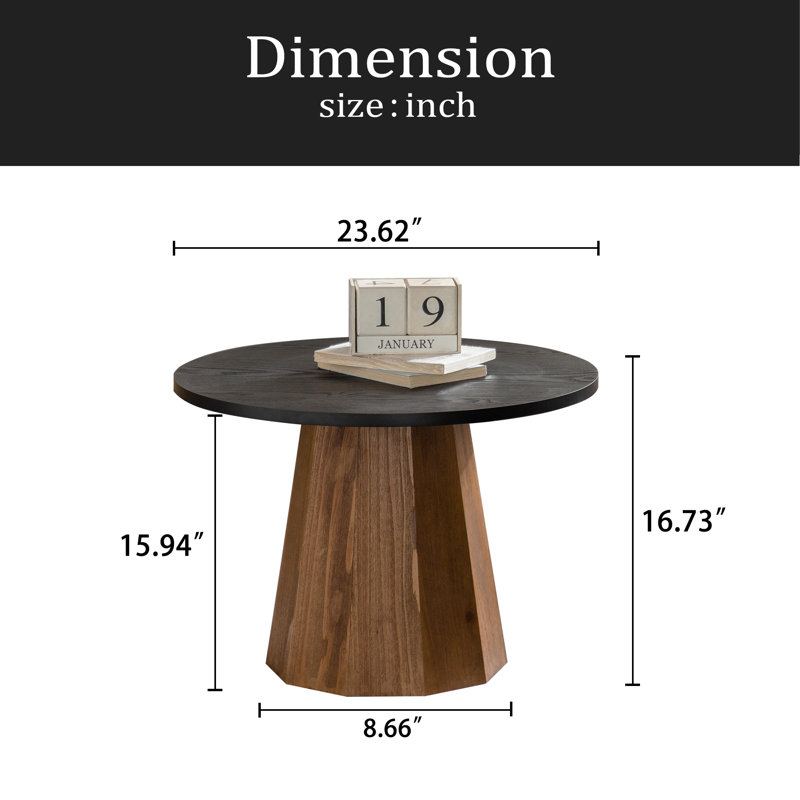 Round Coffee Table Sturdy Pedestal Wooden Tea Table For Living Room Easy To Assemble, 16.73" H x 23.62" L x 23.62" W