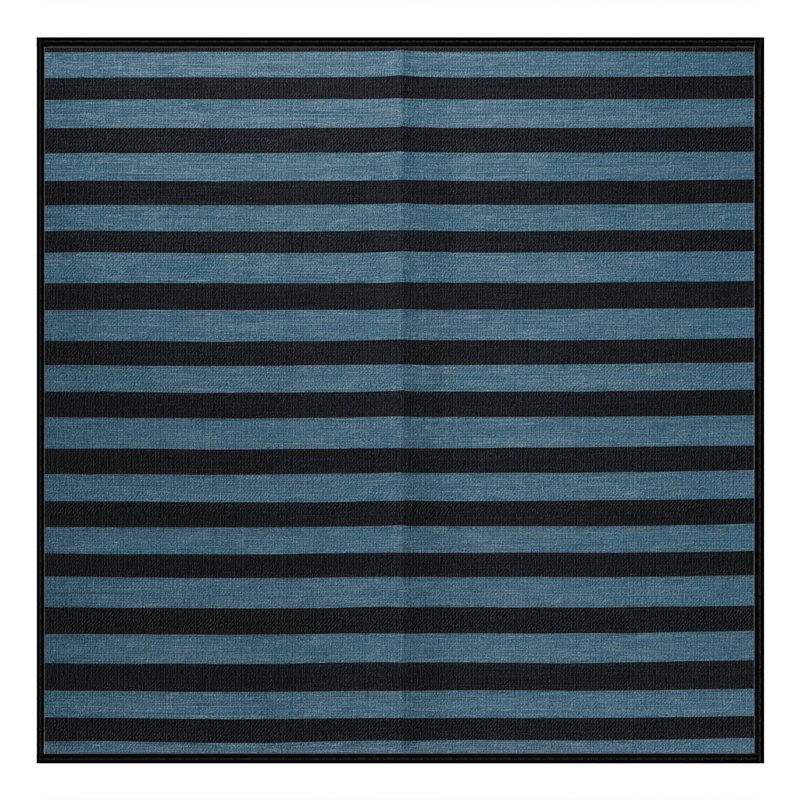 Machine Washable Horizontal Stripes Black Area Rug, Square 7'