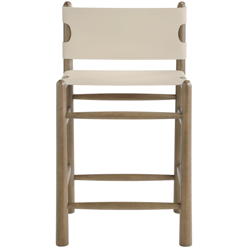Tabouret de comptoir rembourré Santos, Brun, Cuir végétalien beige