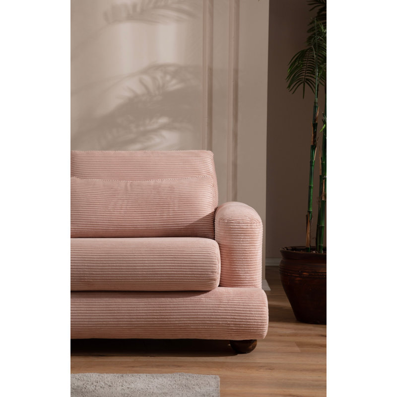 Élégant canapé d'angle, tissu rose, 59,1 x 130,0 x 35,4 pouces | Structure en bois de hêtre et en carton, 100% polyester, nettoyage à sec | Support 28 en mousse souple et à ressorts | Conception élégante avec pieds en noyer pour les salons modernes