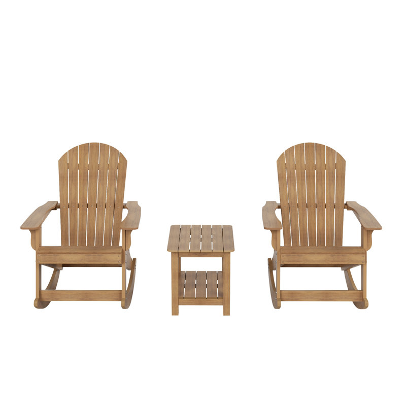 Arrlo 2 - Person Outdoor Adirondack Rocking Seating Set with Table, Teak