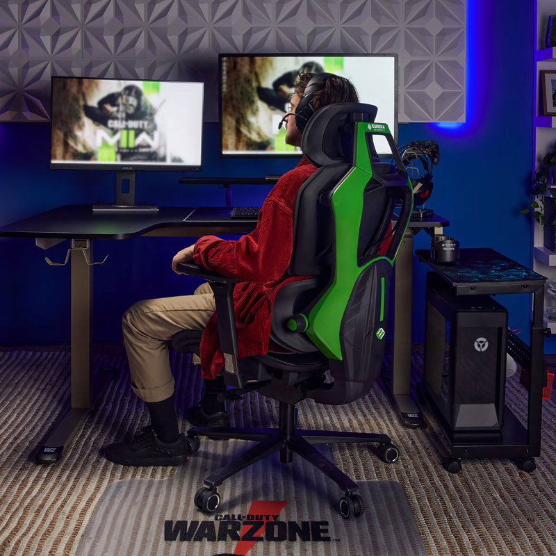 Gaming Chair with Headrest, Black/Green
