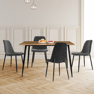 Izzat 4-Person Dining Set with 47" D Rectangular Table and Chenille Chairs 