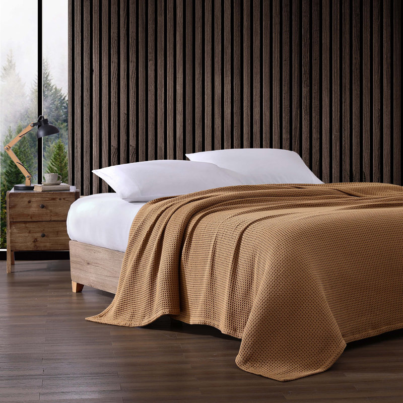 Full Brown Cotton Knitted Reversible Blanket Set