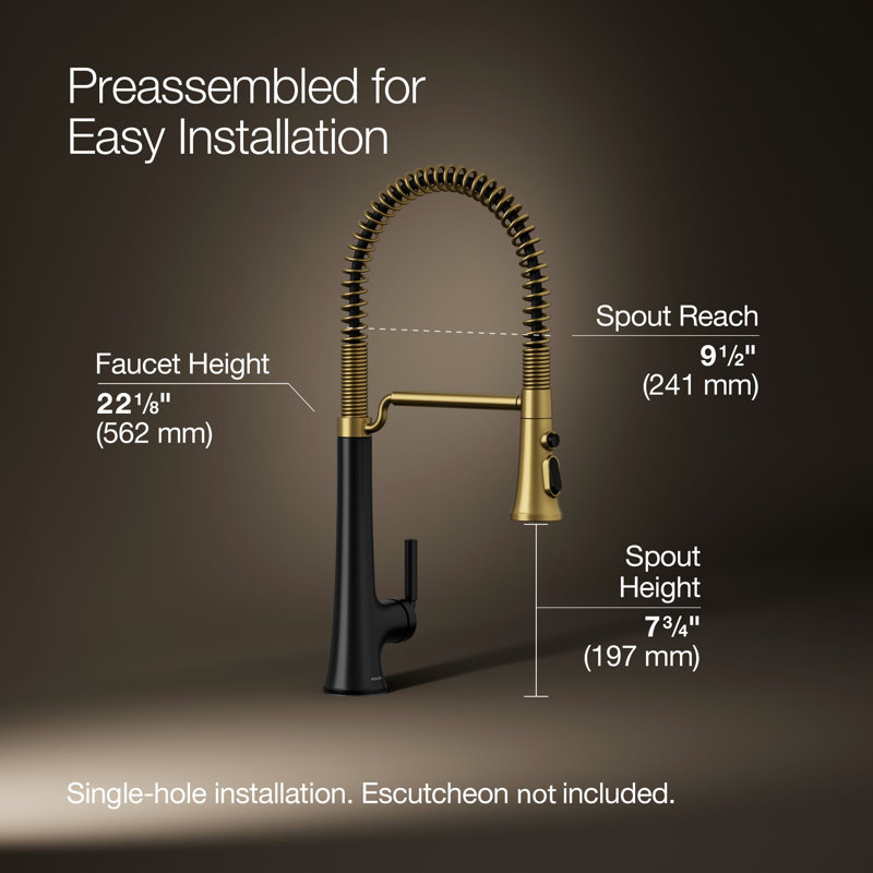 Kohler Tone Single Handle Semi-Professional Pre-Rinse Kitchen Sink Faucet with Three-Function Pull Down Sprayer
