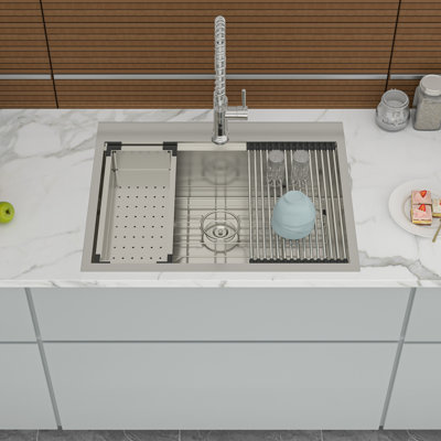 Stainless Steel Drop Kitchen Sink 25 Inch - 18 Gauge. And Scratch-. 25"X22"X9" With Drain Assembly, Bottom Grid, Cutting Board. Brushed Nickel Appearance Drop-In Long-Lasting Easy To Maintain Design.