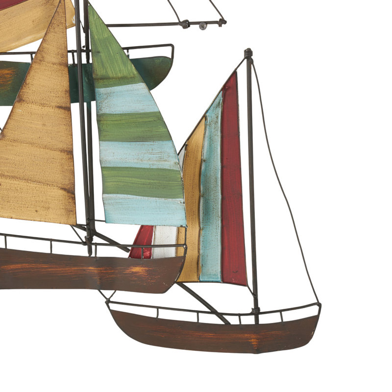 Metal Sail Boat Multi Colored Wall Decor with Wire Accents