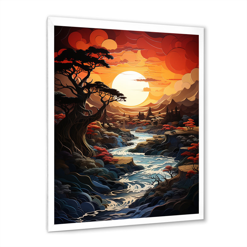 Tajana Sunset Dusks Embrace Papercut - impression, H 32 po x l 24 po x P 1 po, Cadre photo blanc
