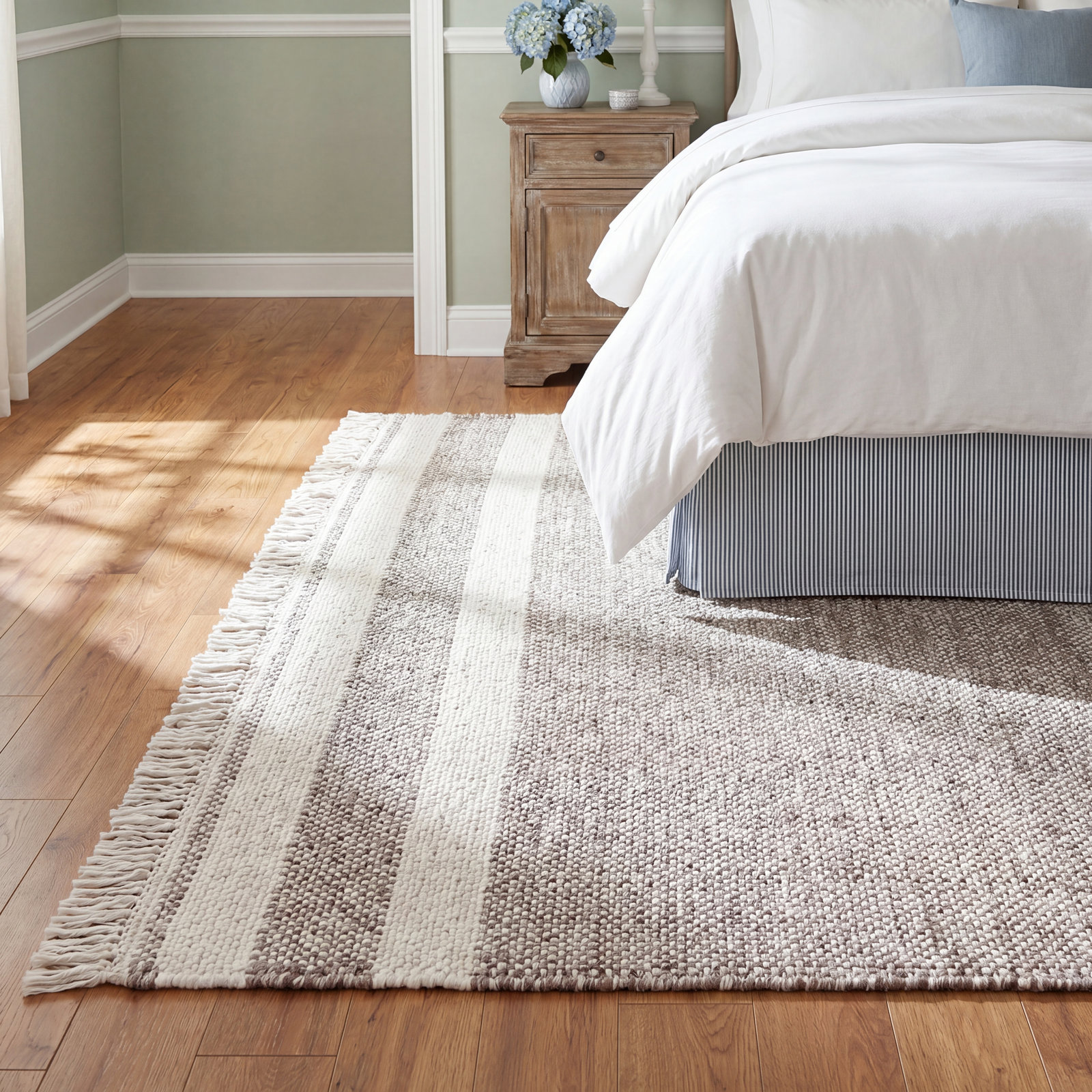 Bretson Hand-Woven Taupe Striped Rug, Rectangle 12' x 15'