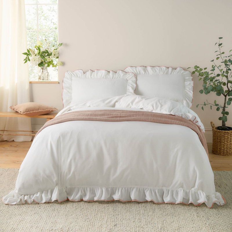 Blousey Cotton No Pattern Duvet Cover Set with Pillowcases Included, Kingsize Duvet Cover + 2 Standard Pillowcases, Pink