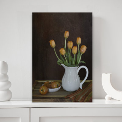 Art mural de tulipe orange nature morte classique rustique contemporain