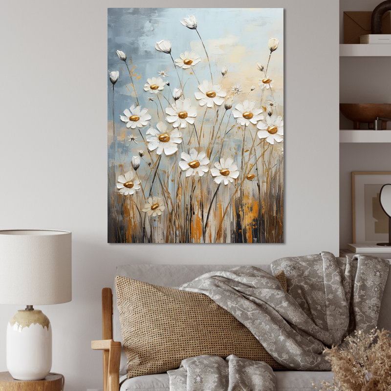 Marguerite blanche en fleurs élégance III - imprimé, Toile tendue, H 32 po x l 24 po x P 1 po