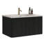 Meuble-lavabo flottant rayé en chêne noir brossé de 30 po avec lavabo en céramique blanche, meuble-lavabo pour salle de bain moderne, lavabo une pièce sans drain, pré-assemblé