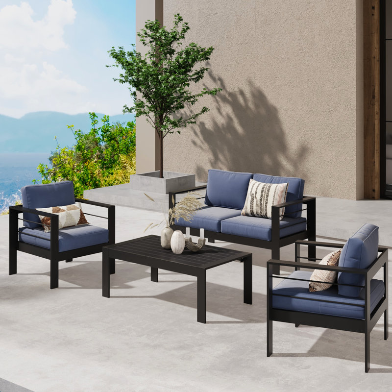 Extérieur: patio en aluminium toutes saisons avec coussin épais de 5 po - bleu doux et confortable