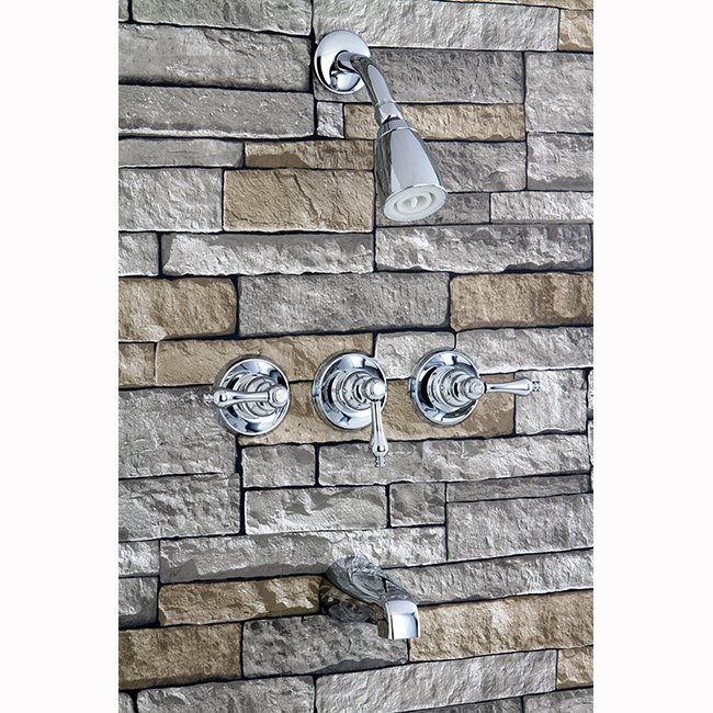 Kingston Brass Victorian Triple-Handle Tub and Shower Faucet, Polished Chrome, Lever Handle