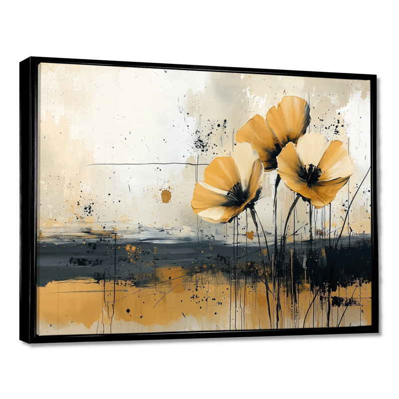 Minimalisme, désert, fleur d'œillets I - œillets, art mural pour le salon, H 34 po x l 44 po, Cadre flottant, Noir