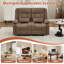 Causeuse inclinable en tissu brun avec deux repose-pieds manuels et porte-gobelets