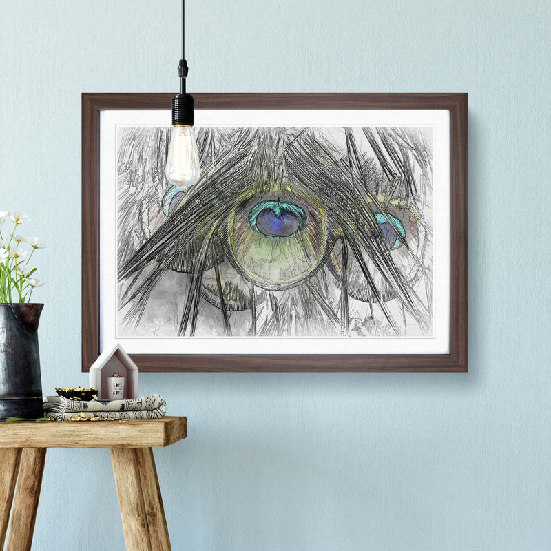 Peacock Feathers in Abstract - Picture Frame Graphic Art Print, Walnut Framed, 62cm H x 87cm W x 2cm D
