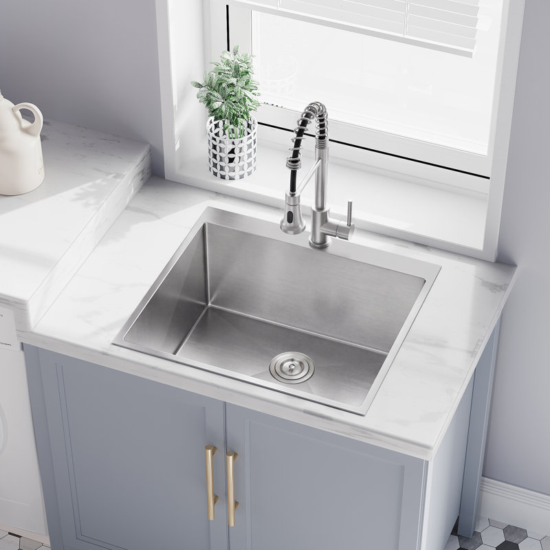 Évier de cuisine encastré 27 po en acier inoxydable L 27 po, Noir, Calibre 16