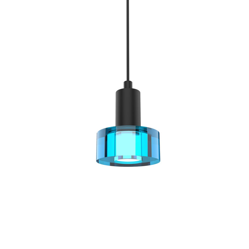 1 - Light Single Drum LED Pendant, Blue, Matte Black