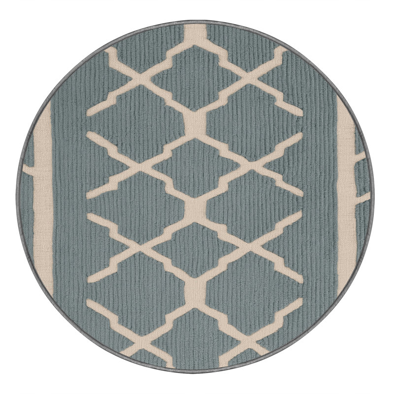Tapis gris en treillis lavable à la machine, Rond 7 pi