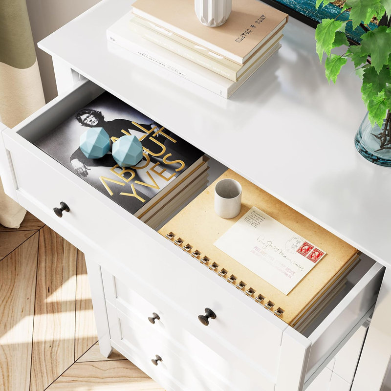 Tall 5-Drawer Dresser, Modern Wooden Chest with Deep Drawers & Metal Knobs for Bedroom, Entryway & Hallway, White
