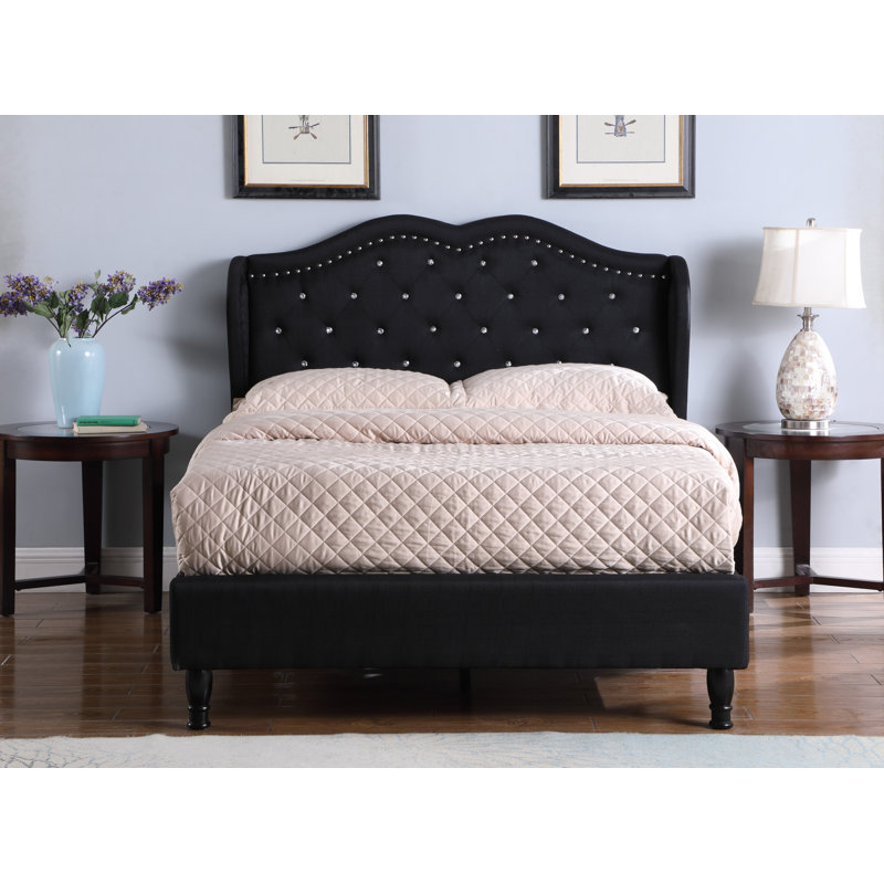 Dimmitri Upholstered Wingback Bed, Full, Black