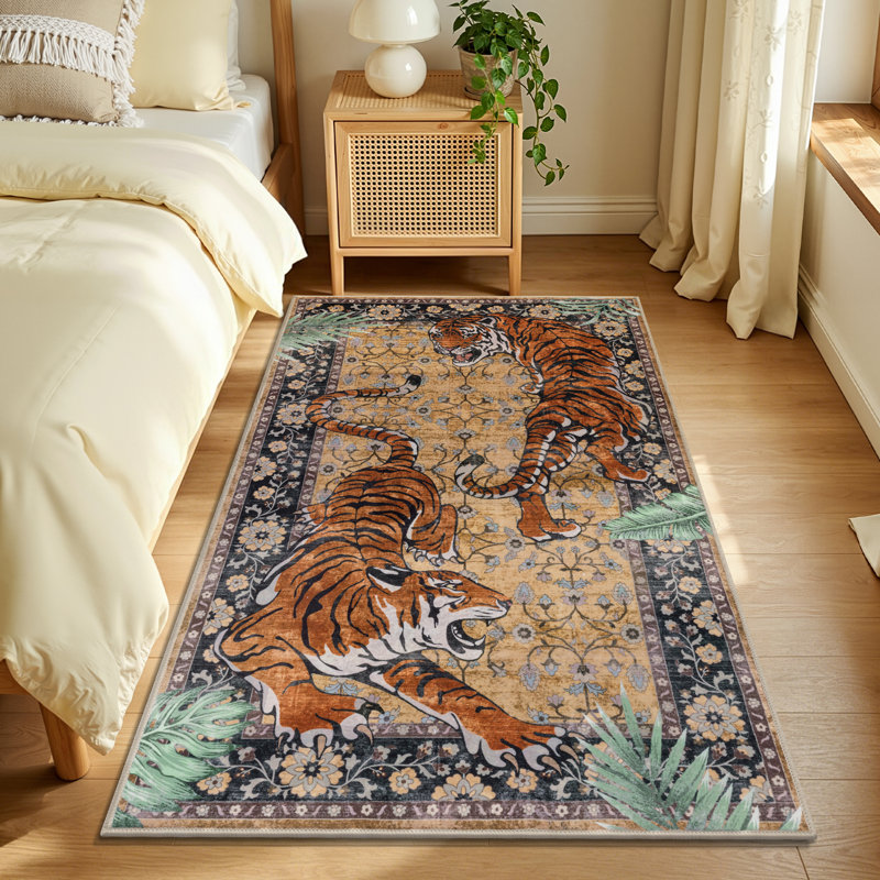 Tapis à motif tigre, tapis oriental lavable, tapis antidérapant, Rectangle 36 po x 60 po
